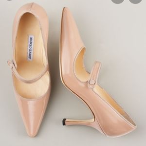 Manolo Nude Patent Campari Mary Jane Pump